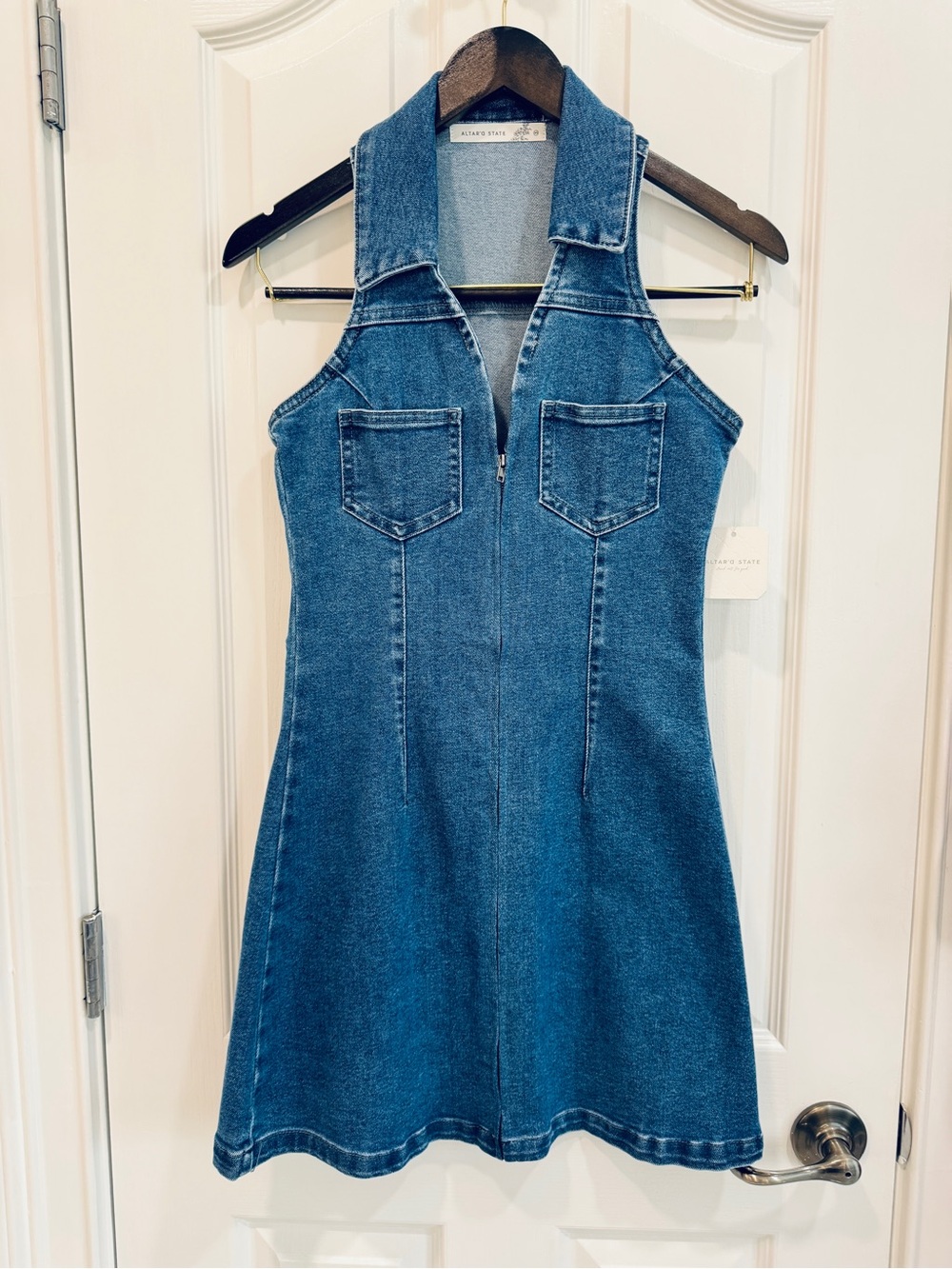 Altar’d State Denim Zip Front Mini Dress XS NWT - Picture 2 of 6